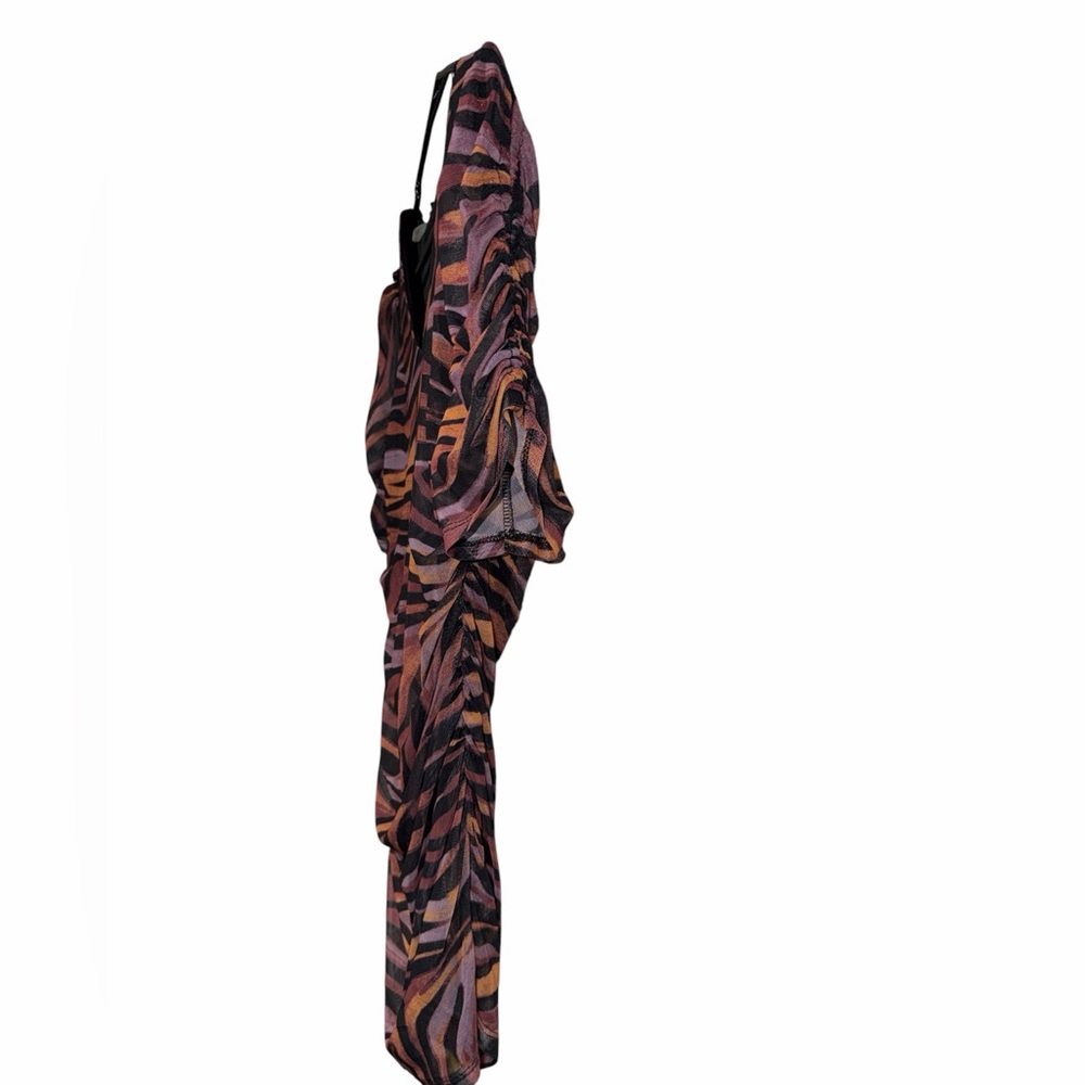 Cable & Gauge V-Neck Zebra-Print Top in Black, Rust & Purple. Pre Loved - Picture 4 of 6